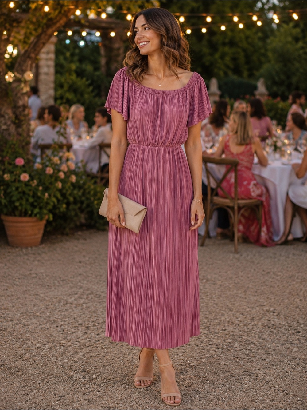 Gianni Bini Mauve Pleated Off-Shoulder Maxi Dress Size Medium